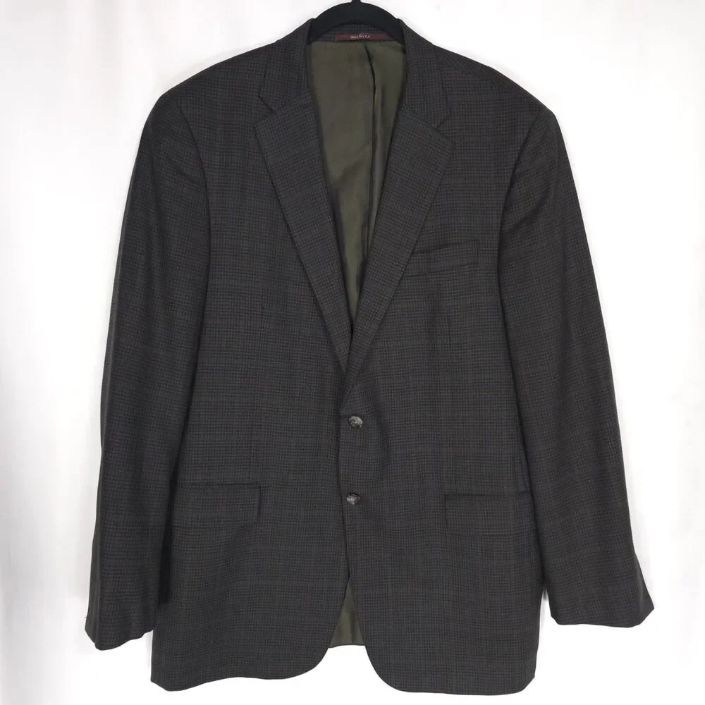HICKEY FREEMAN Est 1899 USA Wool Blazer Jacket Sport Coat Brown Check 44L Beacon